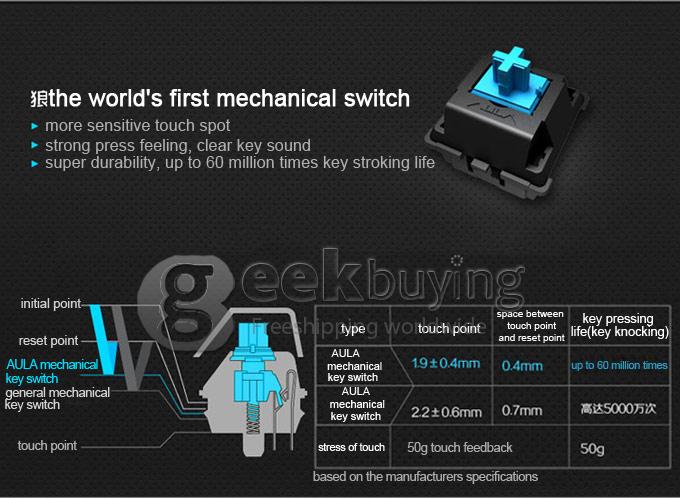 AULA Mechanical Demon King 3-district Professional USB Wired Gaming Keyboard with 104 keys - gray