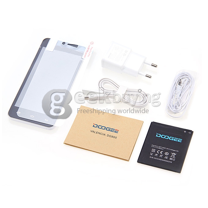 [HK Stock]Doogee  DG800 MTK6582 Quad Core 1.3GHz 4.5 Inch Android 4.4 OS Smartphone 1GB RAM 8GB ROM IPS QHD Screen 13.0MP 3G GPS OTG OTA Back Touch - White