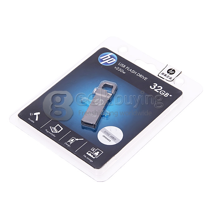 HP V250W 32GB USB 2.0 High Speed Flash Drive U Disk Memory Stick USB Drive with Keychain - Grey