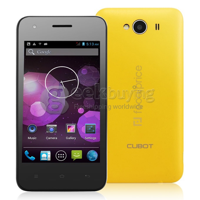CUBOT GT72 4.0 Inch WVGA MTK6572 Dual Core 1.2GHz Smart Phone 2.0MP camera Android 4.2 OS GPS/WiFi with Free Case-Yellow