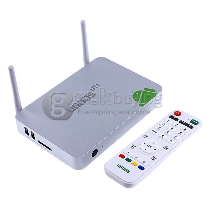 [US Stock] Ugoos UT1 Rockchip RK3188T Quad Core Cortex A9 Google Android 4.2 Mini TV BOX HDMI HDD Player 2G/8G With Dual External Wifi Antennas US PLUG - Silver