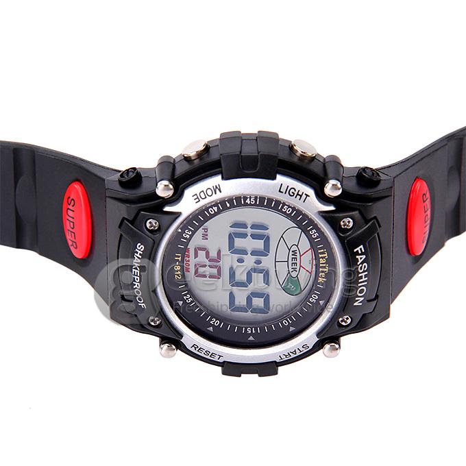 iTaiTek 812 Multi-function Round Digital Sports Watch with Plastic Strap & Week Display & Alarm Clock - Red + Silver