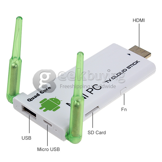 CX-919II GM282 RK3188T Quad Core Google Android 4.2 1.4GHz Mini TV BOX Dongle 2G/8G Dual External WiFi Antenna Bluetooth - Black