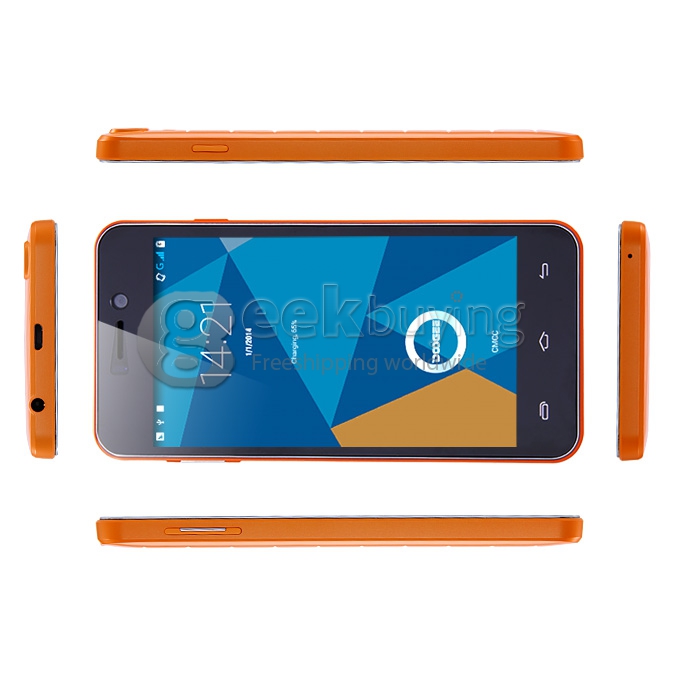 [HK Stock]Doogee DG800 MTK6582 Quad Core 1.3GHz 4.5 Inch Android 4.4 OS Smartphone 1GB RAM 8GB ROM IPS QHD Screen 13.0MP 3G GPS OTG OTA Back Touch - Orange