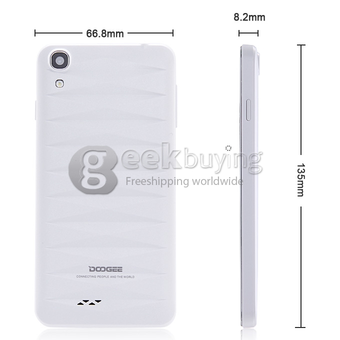 [HK Stock]Doogee  DG800 MTK6582 Quad Core 1.3GHz 4.5 Inch Android 4.4 OS Smartphone 1GB RAM 8GB ROM IPS QHD Screen 13.0MP 3G GPS OTG OTA Back Touch - White
