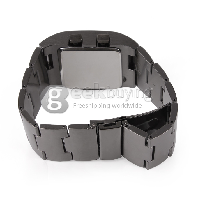 Unisex Stainless Steel Digital LED Wrist Watch Timepiece with Blue Light - Black
