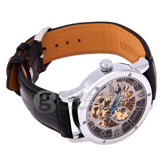 Makibes CJIABA GM0002 Luxury Leather Strap Analog Automatic Mechanical Wrist Watch for Men - White(with Box)