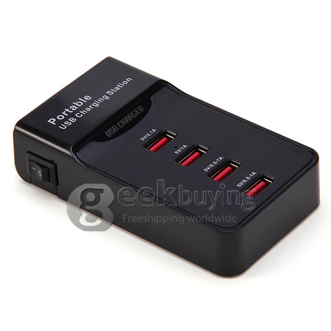 US Plug Portable Smart Multi-use Power Adapter USB 4 Ports Charging Station with 1M Cable 5V/1A 5V/2.1A