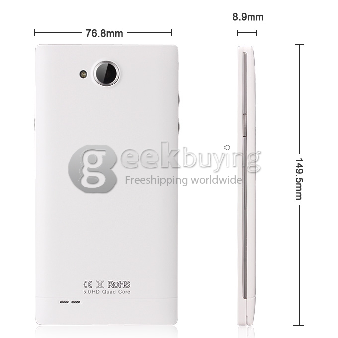 HD5000 MTK6582 Quad Core 1.3GHz 5.0 Inch Android 4.2 OS SmartPhone 1GB RAM 8GB ROM IPS HD Screen 10.0MP 3G/GPS/Air Gesture White