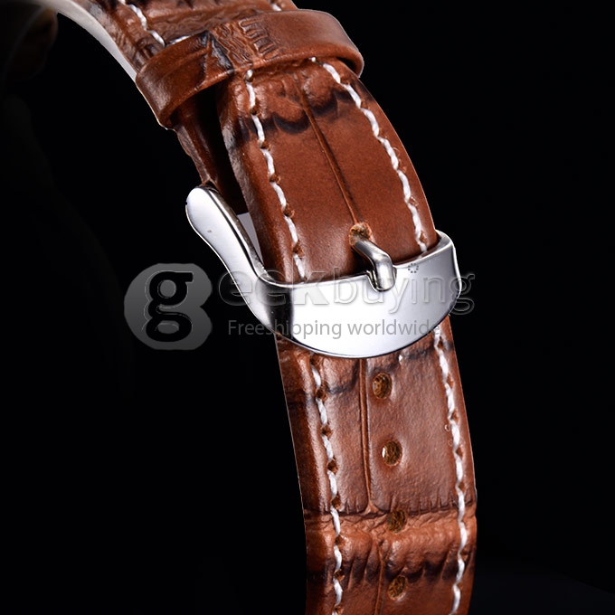 Men's PU Band Analog Mechanical Wrist Watch with Gold Dial - Brown 