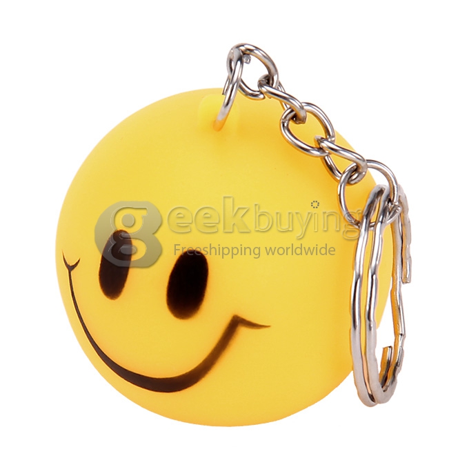Silicon Round Shaped Sense Light Flashlight LED Keychain Light With Smile Face Pattern - Yellow