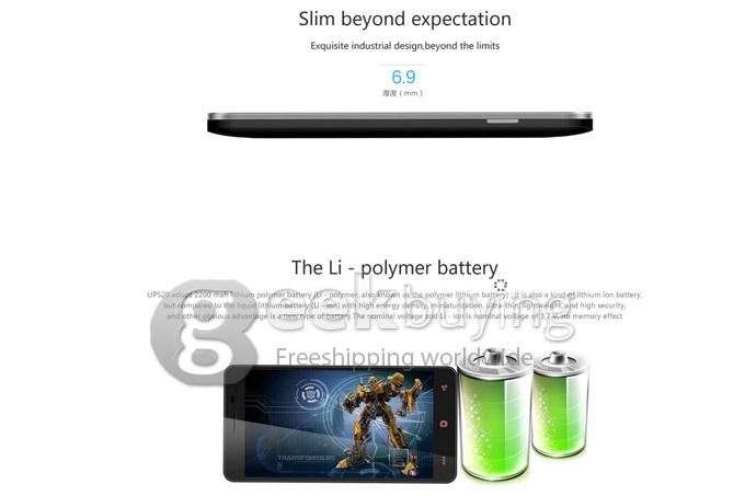 UHAPPY UP520 MTK6582 Quad Core 1.3GHz 5.0Inch Android 4.4.2 Smartphone 1GB RAM 8GB ROM IPS QHD Screen 8.0MP 3G GPS - White