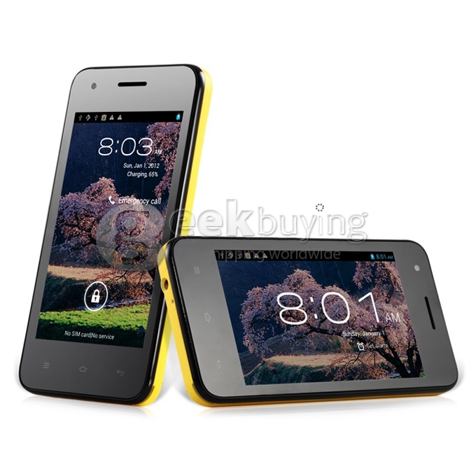 CUBOT GT72 4.0 Inch WVGA MTK6572 Dual Core 1.2GHz Smart Phone 2.0MP camera Android 4.2 OS GPS/WiFi with Free Case-Yellow