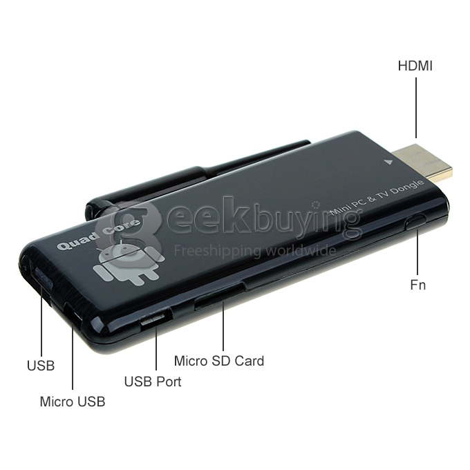EU Plug CX-919 Rockchip RK3188T Cortex A9 1.4GHz Quad Core Google Android 4.2 Mini TV BOX Dongle 2G/8G Bluetooth External Wifi Antenna - Black