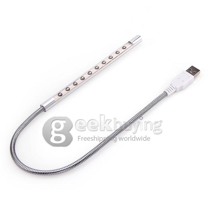 Flexible 611 10-LED USB Illuminating Light for Laptop - White