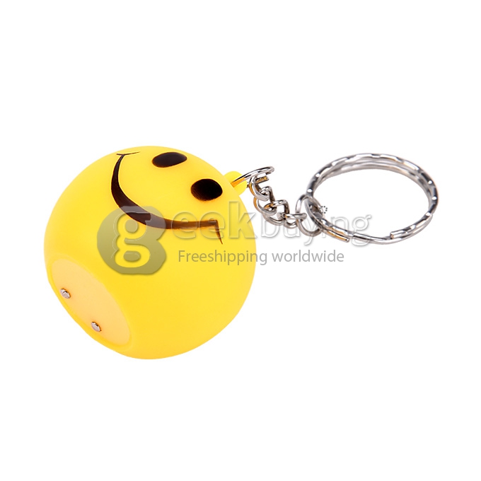Silicon Round Shaped Sense Light Flashlight LED Keychain Light With Smile Face Pattern - Yellow