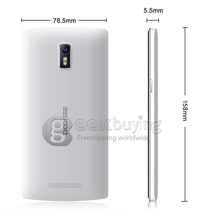 DOOGEE DG580 MTK6582 Quad Core 1.3GHz 5.5 Inch Android 4.4 Smartphone 1GB RAM 8GB ROM IPS QHD 5.0MP 3G GPS - White
