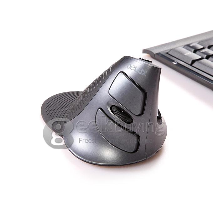 DELUX M618GX Healthy Volute Design ANTI-Fatigue 2.4GHz Wireless 1600DPI Vertical Laser Mouse - Grey Black (2 x AAA)