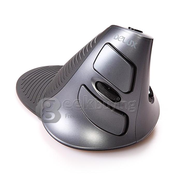 DELUX M618GX Healthy Volute Design ANTI-Fatigue 2.4GHz Wireless 1600DPI Vertical Laser Mouse - Grey Black (2 x AAA)