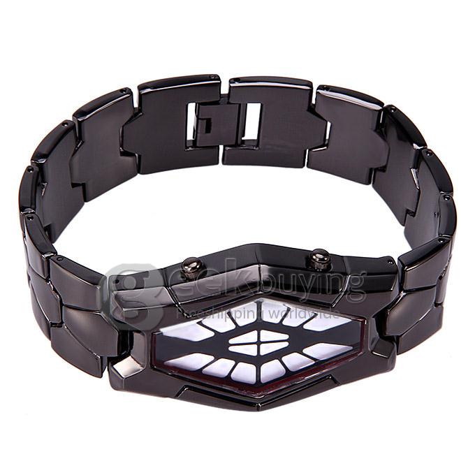Men's Snake Head Design Dial LED Watch with Stainless Steel Strap - Black