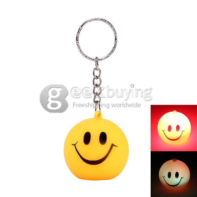 Silicon Round Shaped Sense Light Flashlight LED Keychain Light With Smile Face Pattern - Yellow