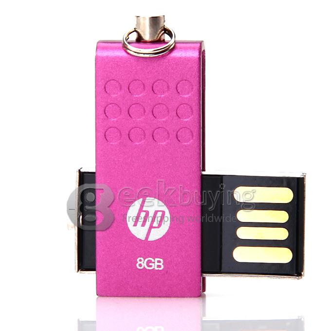 HP V115W Rotatable Design 8GB USB 2.0 High Speed Flash Drive U Disk Memory Stick USB Drive with Keychain - Pink