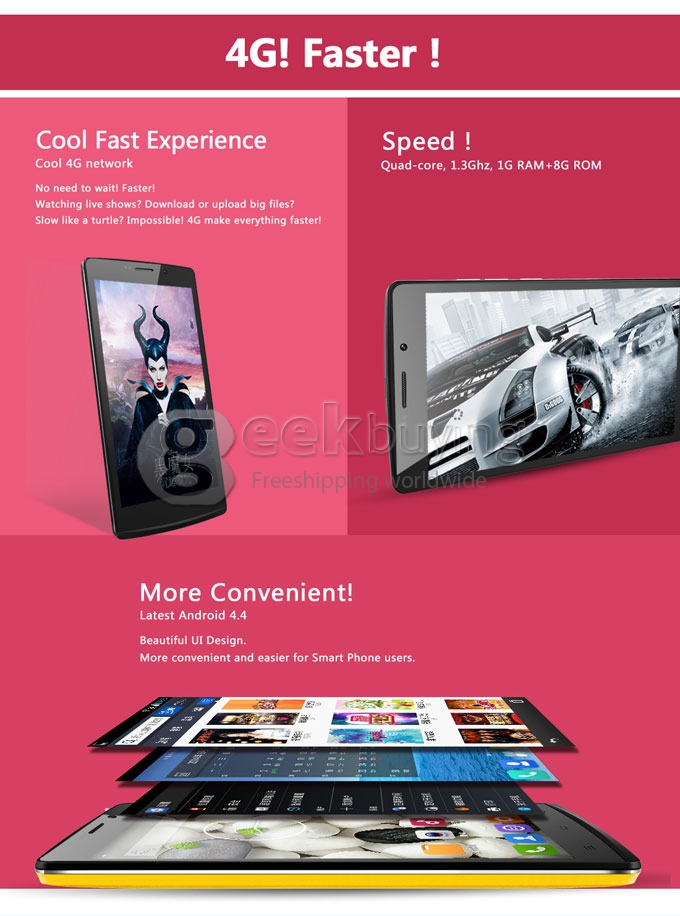 ZOPO C5 MTK6582 Quad Core 1.3GHz 5.5 Inch Android 4.4 OS Smartphone 1GB RAM 8GB ROM 4G FDD-LTE 8.0MP IPS QHD Screen OTG/GPS White