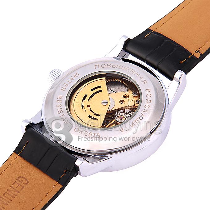 Makibes CJIABA GM0002 Luxury Leather Strap Analog Automatic Mechanical Wrist Watch for Men - White(with Box)