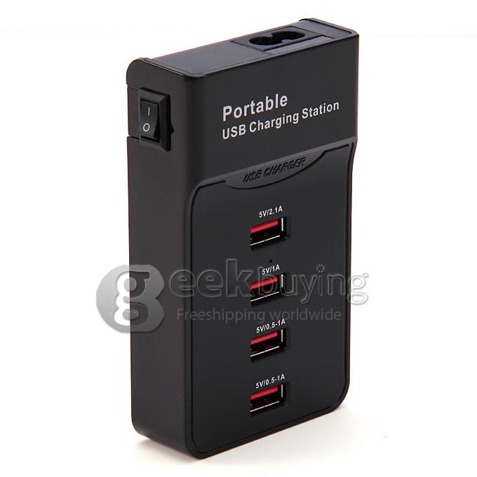 US Plug Portable Smart Multi-use Power Adapter USB 4 Ports Charging Station with 1M Cable 5V/1A 5V/2.1A