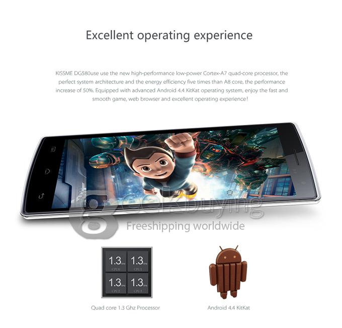 DOOGEE DG580 MTK6582 Quad Core 1.3GHz 5.5 Inch Android 4.4 Smartphone 1GB RAM 8GB ROM IPS QHD 5.0MP 3G GPS - White