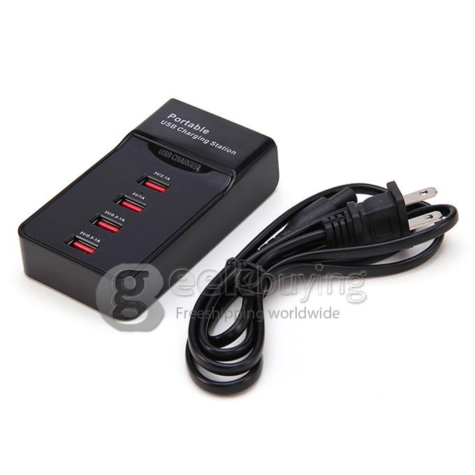 US Plug Portable Smart Multi-use Power Adapter USB 4 Ports Charging Station with 1M Cable 5V/1A 5V/2.1A