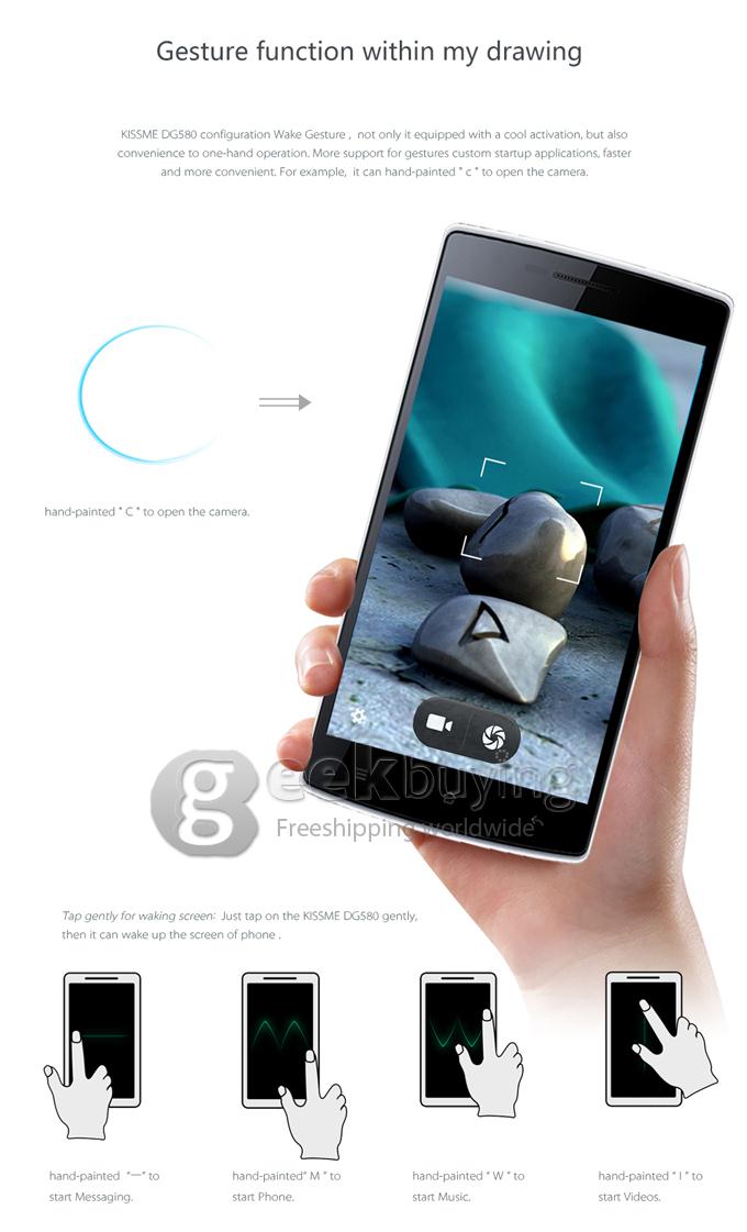DOOGEE DG580 MTK6582 Quad Core 1.3GHz 5.5 Inch Android 4.4 Smartphone 1GB RAM 8GB ROM IPS QHD 5.0MP 3G GPS - White