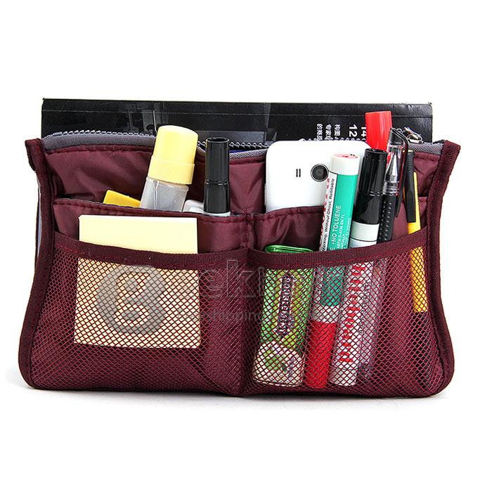 Nylon Handbag Insert Cosmetic Gadget Purse Organizer - Wine Red