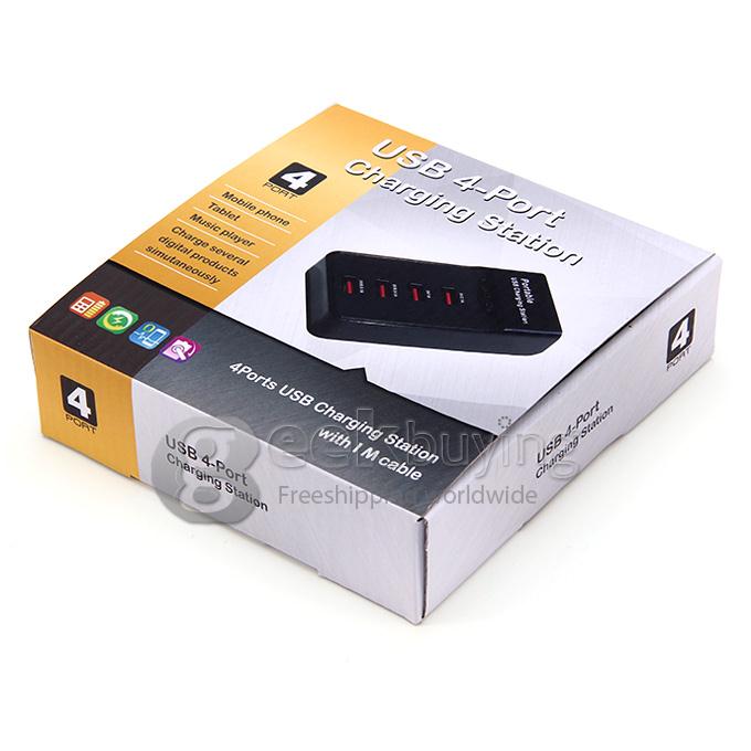 US Plug Portable Smart Multi-use Power Adapter USB 4 Ports Charging Station with 1M Cable 5V/1A 5V/2.1A