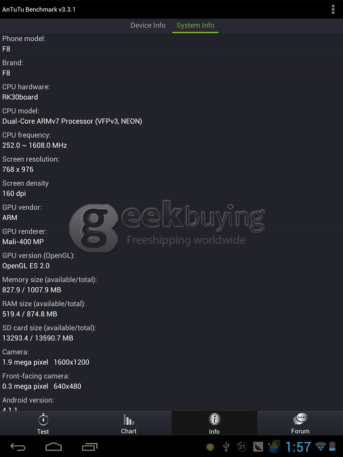 Nextway F8 Rockchip RK3066 Dual Core 8 Inch Android 4.1 OS Tablet PC 1GB RAM 16GB ROM Capacitive Touch ScreenCPU - Silver