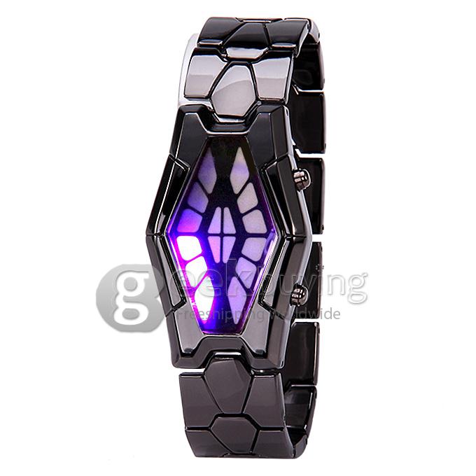 Men's Snake Head Design Dial LED Watch with Stainless Steel Strap - Black