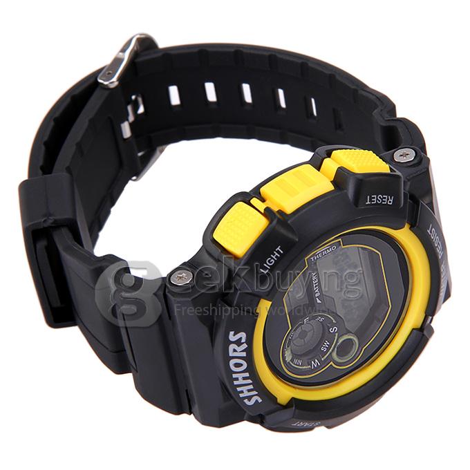 SHHORS SH-756 Men's 30M Water Proof LCD Digital Sport Watch Stopwatch Timepiece with Alarm Clock Calendar - Yellow 