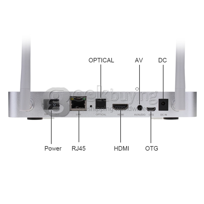[UK Stock] Ugoos UT1 Rockchip RK3188T Quad Core Cortex A9 Google Android 4.2 Mini TV BOX HDMI HDD Player 2G/8G With Dual External Wifi Antennas Ethernet/AV Port - Silver