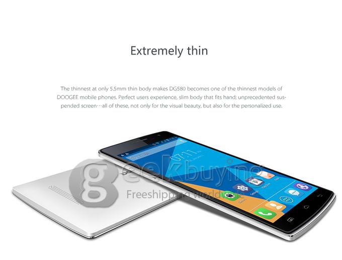 DOOGEE DG580 MTK6582 Quad Core 1.3GHz 5.5 Inch Android 4.4 Smartphone 1GB RAM 8GB ROM IPS QHD 5.0MP 3G GPS - White