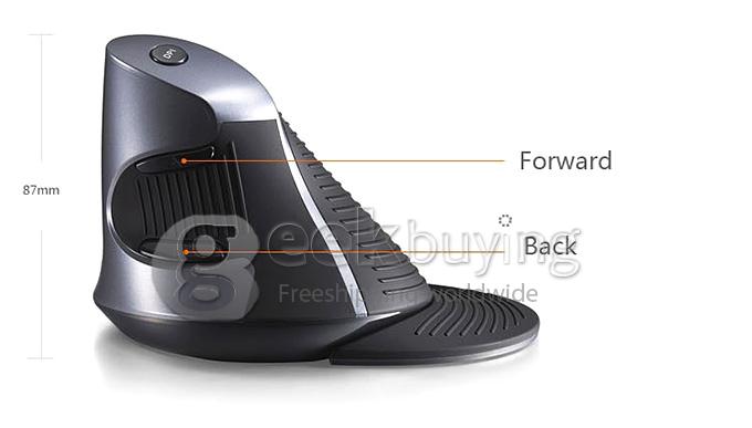 DELUX M618GX Healthy Volute Design ANTI-Fatigue 2.4GHz Wireless 1600DPI Vertical Laser Mouse - Grey Black (2 x AAA)