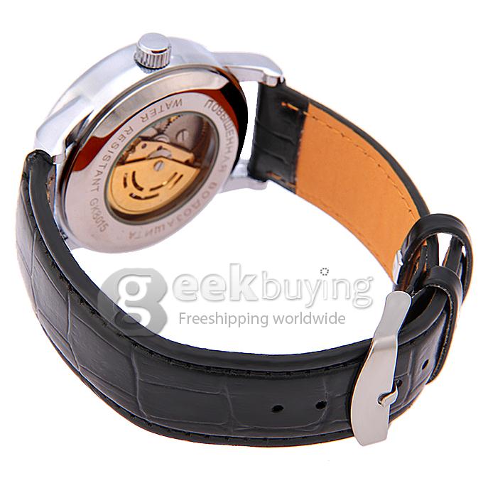 Makibes CJIABA GM0002 Luxury Leather Strap Analog Automatic Mechanical Wrist Watch for Men - White(with Box)