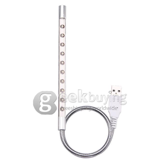 Flexible 611 10-LED USB Illuminating Light for Laptop - White