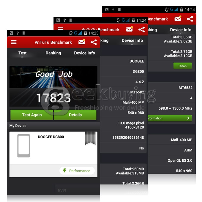 [HK Stock]Doogee  DG800 MTK6582 Quad Core 1.3GHz 4.5 Inch Android 4.4 OS Smartphone 1GB RAM 8GB ROM IPS QHD Screen 13.0MP 3G GPS OTG OTA Back Touch - White