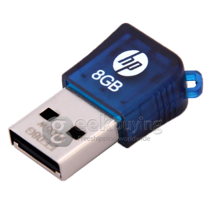 HP V165W Mini-moblie Design 8GB USB 2.0 High Speed Flash Drive U Disk Memory Stick USB Drive with Keychain - Blue