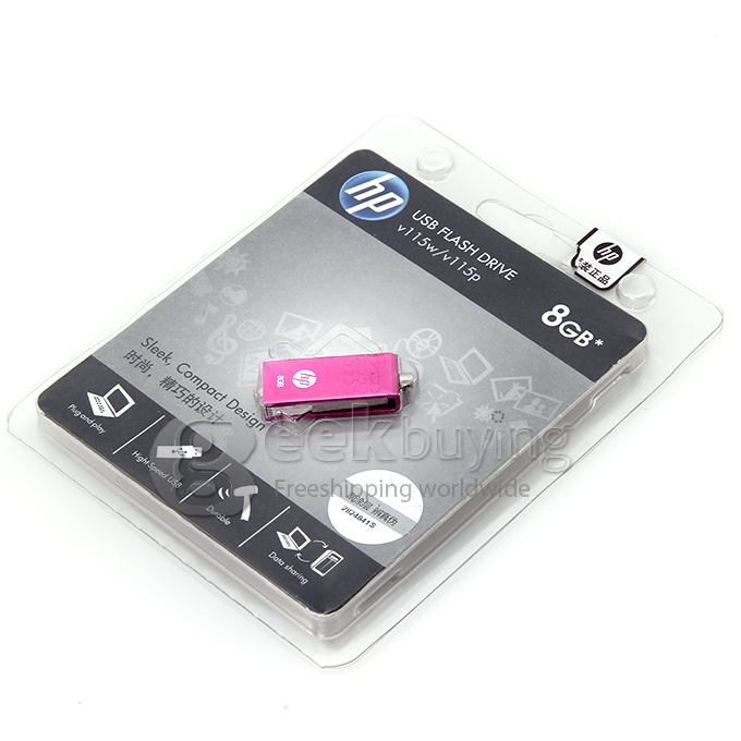 HP V115W Rotatable Design 8GB USB 2.0 High Speed Flash Drive U Disk Memory Stick USB Drive with Keychain - Pink