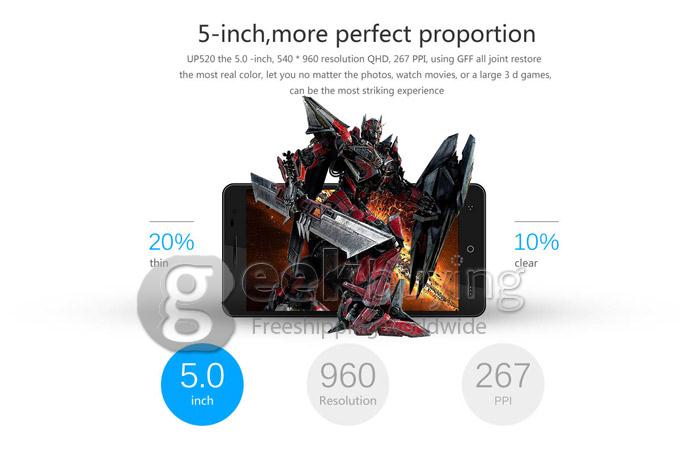 UHAPPY UP520 MTK6582 Quad Core 1.3GHz 5.0Inch Android 4.4.2 Smartphone 1GB RAM 8GB ROM IPS QHD Screen 8.0MP 3G GPS - White