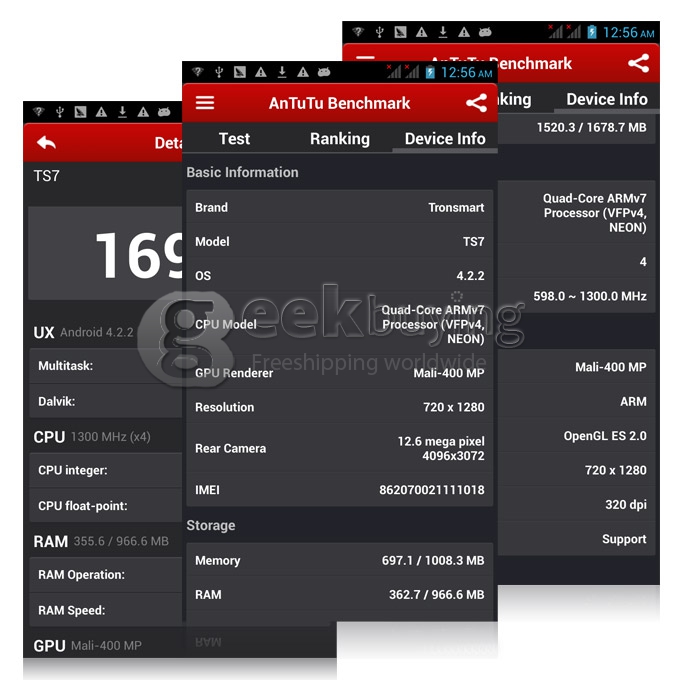 Tronsmart TS7 Glacier MTK6582 Quad Core 1.3GHz Android 4.2 OS 4.7 Inch Smartphone 1GB RAM 4GB ROM 12.6MP 3G/GPS Black
