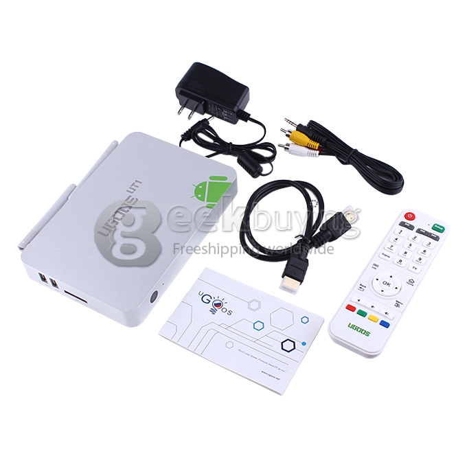 [UK Stock] Ugoos UT1 Rockchip RK3188T Quad Core Cortex A9 Google Android 4.2 Mini TV BOX HDMI HDD Player 2G/8G With Dual External Wifi Antennas Ethernet/AV Port - Silver