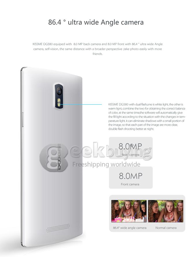 DOOGEE DG580 MTK6582 Quad Core 1.3GHz 5.5 Inch Android 4.4 Smartphone 1GB RAM 8GB ROM IPS QHD 5.0MP 3G GPS - White
