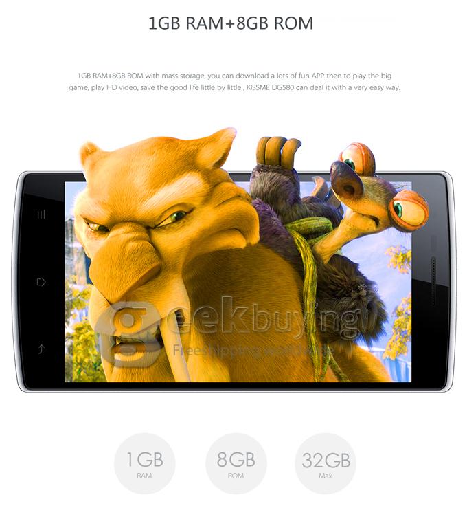 DOOGEE DG580 MTK6582 Quad Core 1.3GHz 5.5 Inch Android 4.4 Smartphone 1GB RAM 8GB ROM IPS QHD 5.0MP 3G GPS - White